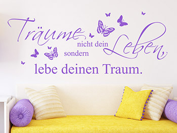 Wandspruch Lebe deinen Traum mit Schmetterlingen