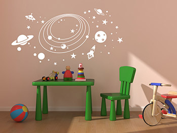 Weltraum Planeten Wandtattoo weiss fr Kinder