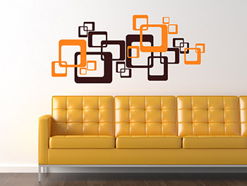 Zweifarbige Retro Cubes als Wandtattoo in braun und orange