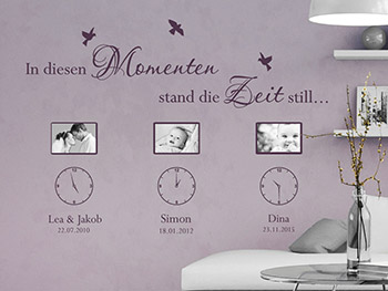 Wandtattoo Fotorahmen in diesen Momenten stand die Zeit still auf einer Wand in lila