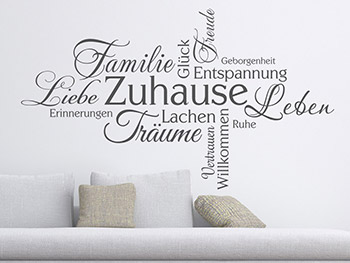 Wandtattoo Zuhause mit Worten auf weier Wand