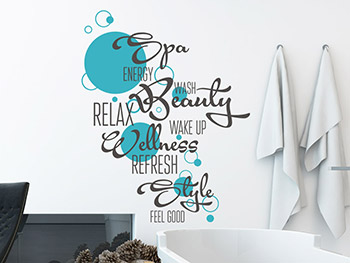 Wandtattoo Wellness Beauty Relax als dekorative Wortwolke