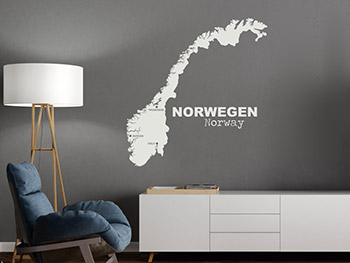 Wandtattoo Norwegen Karte im Wohnzimmer