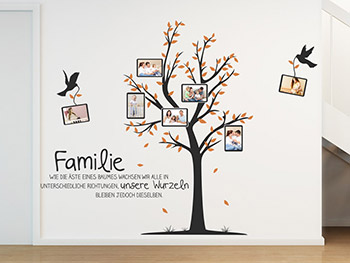 Wandtattoo Baum mit Familienfotos und Spruch