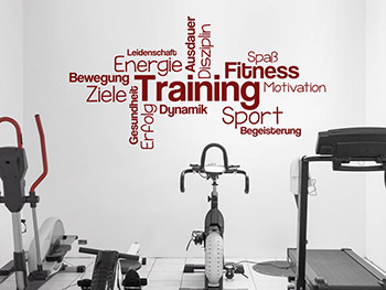 Wandtattoo Wortwolke mit Begriffen: Training, Sport, Fitness...