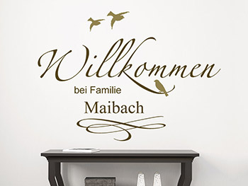 Wandtattoo Willkommen Schriftzug mit Familienname im Flur