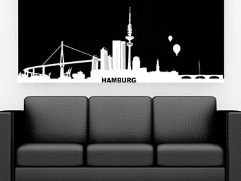 Wandtattoo Hamburg Silhouette in weiss