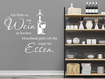 Wandtattoo Ich liebe es mit Wein zu kochen... auf grauer Wand in der Kche