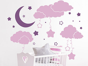 Wandtattoo Wolken mit Mond und Sternen im Mdchenzimmer