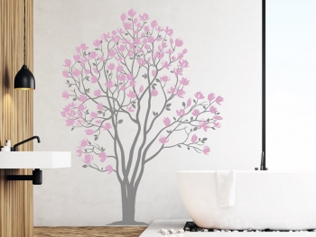 Wandtatoo Baum Magnolienblten mit violetten Blten