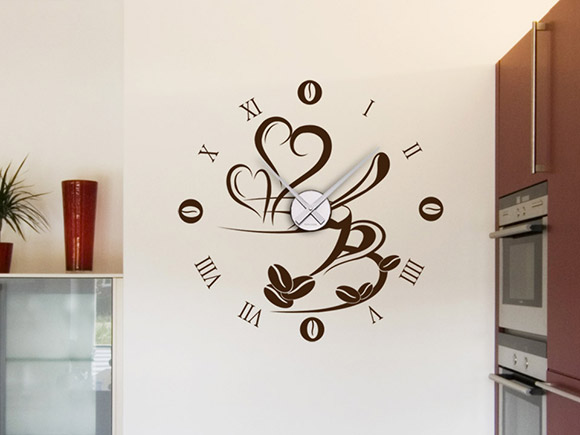 Wanduhr Kaffeetasse als Wandtattoo