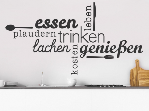 Wandtattoo Begriffe Essen, Lachen, Genieen